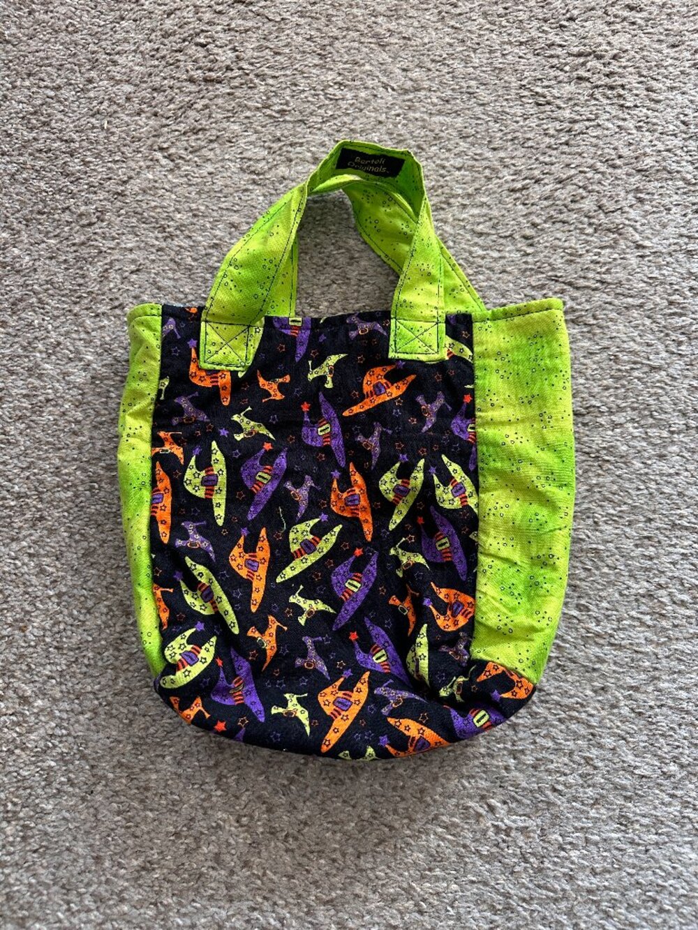 Vintage Handmade Halloween Quilted Mini Tote Bag Fall Spooky Season Twee Witchy